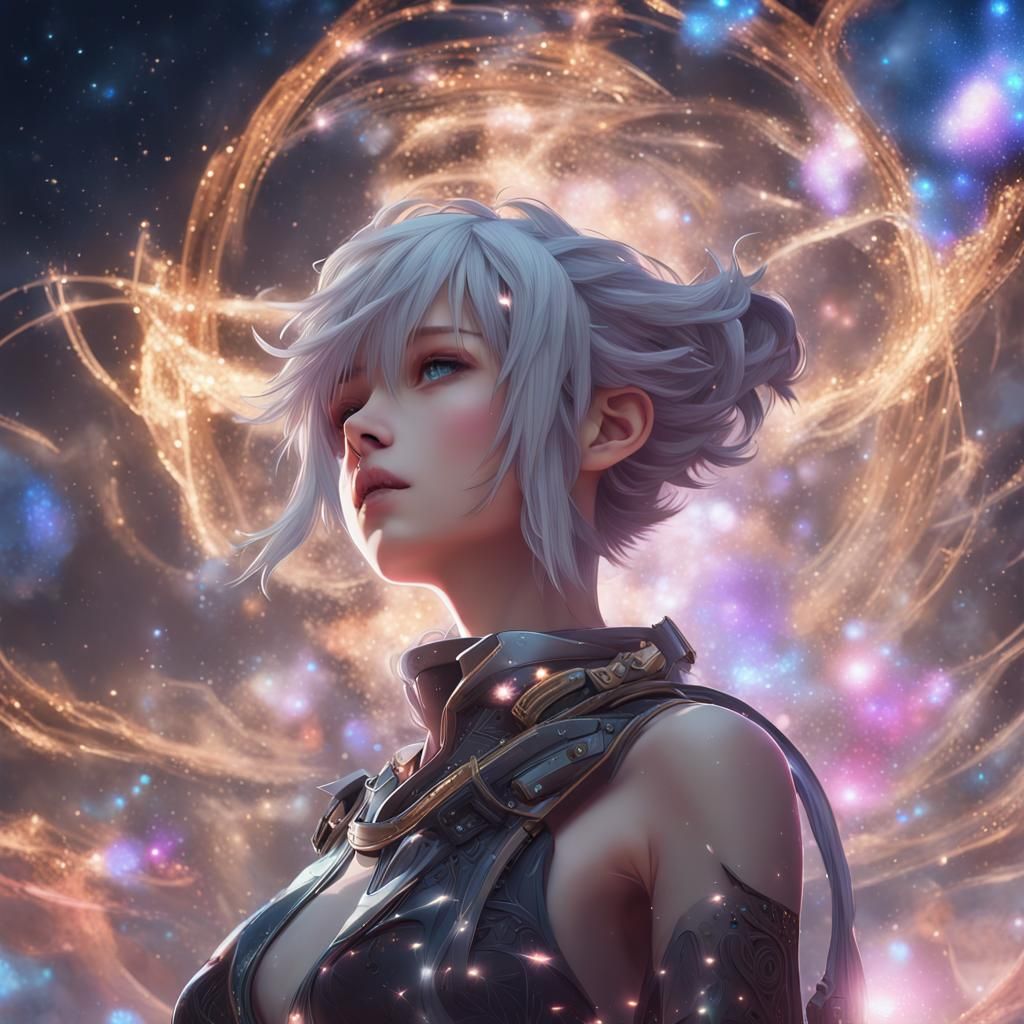 Anime Style 3D Character in Cosmic Illustration