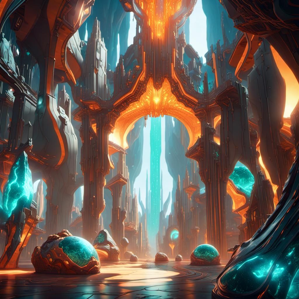 Earth Interior Reveals Metallic Structures: Digital Art