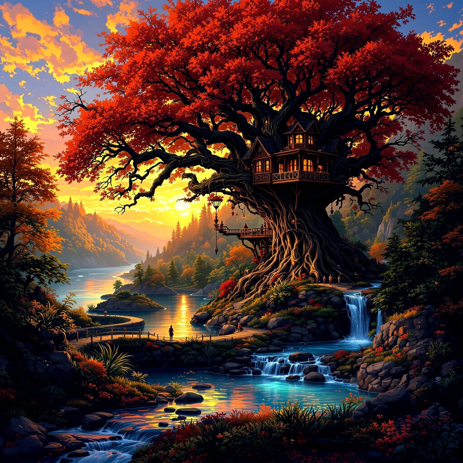 8-Bit Pixelated Treehouse in Autumn Forest