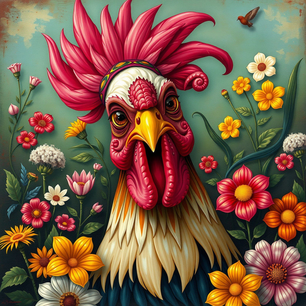 Rooster with Mohawk in Surrealist Renaissance Style
