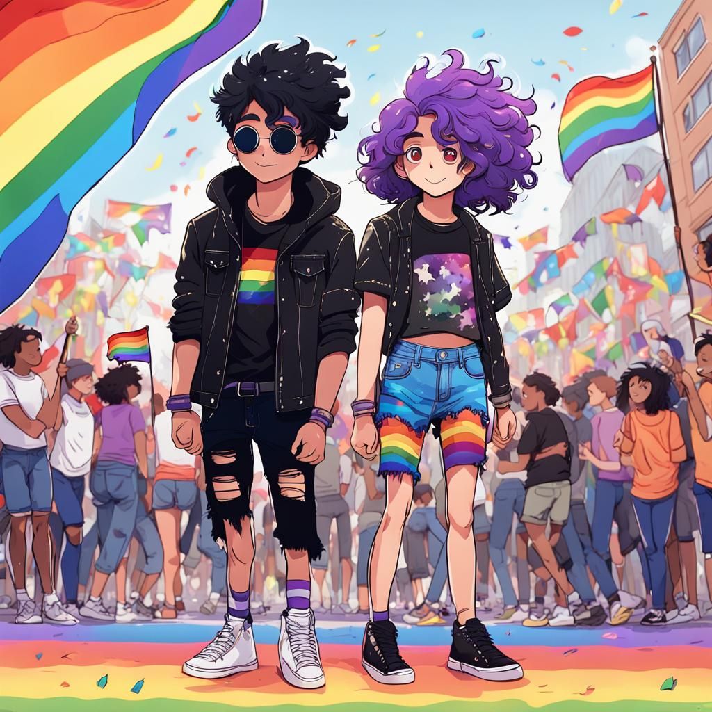 Cartoon Anime Couple at Pride Parade