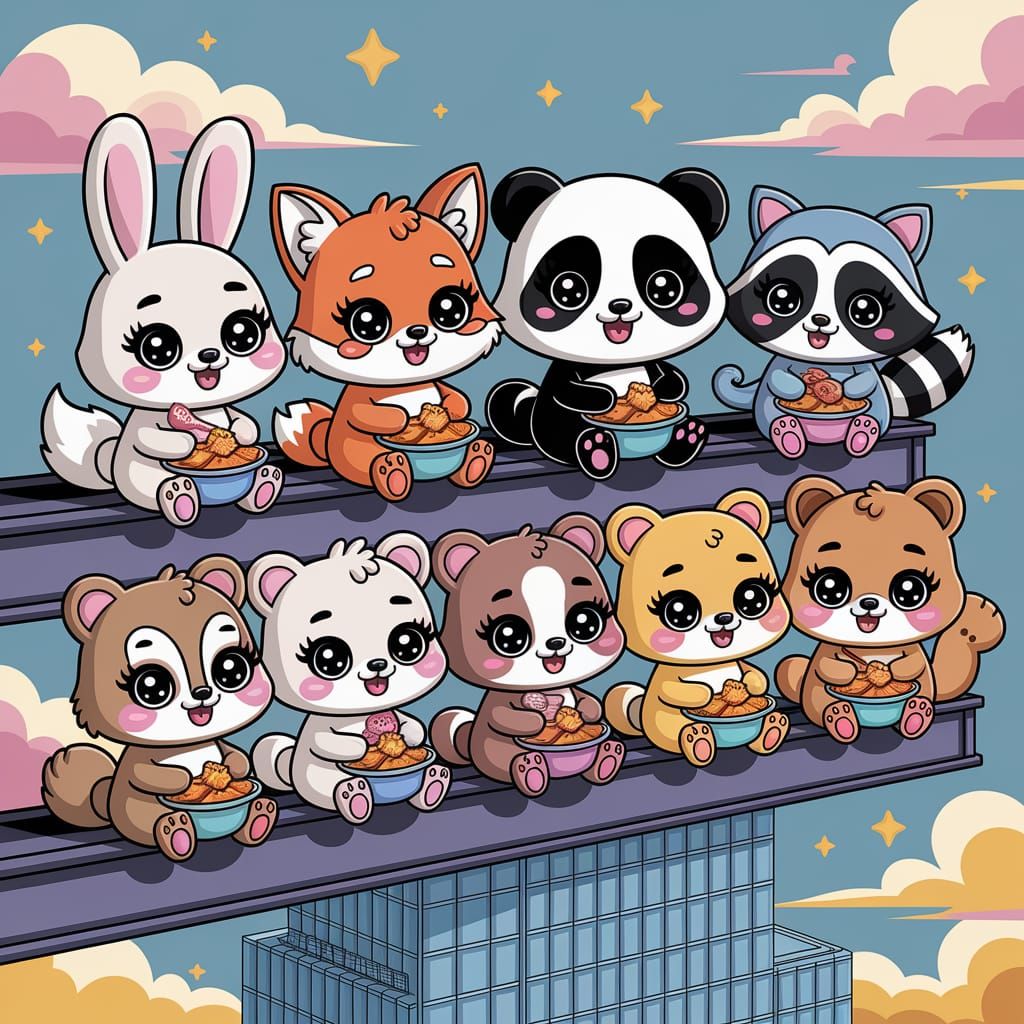 Kawaii 'Lunch atop a Skyscraper' with Cute Animals