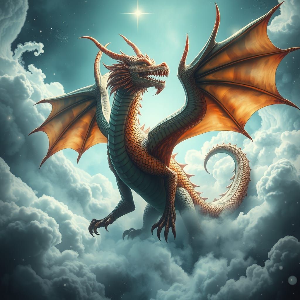 Yin Yang Jade Dragon Ascending in Dreamlike Sky