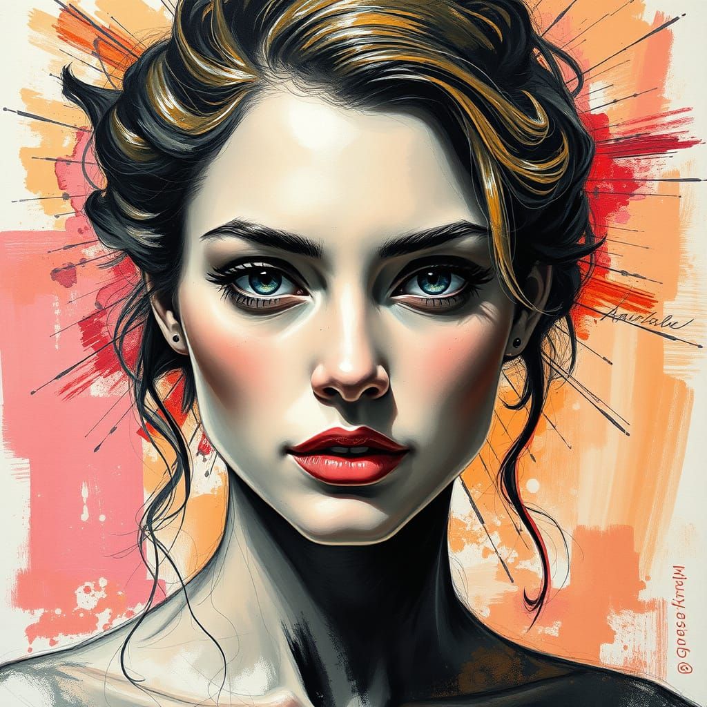 Radiant Woman: Hyperdetailed Charcoal and Gouache Portrait