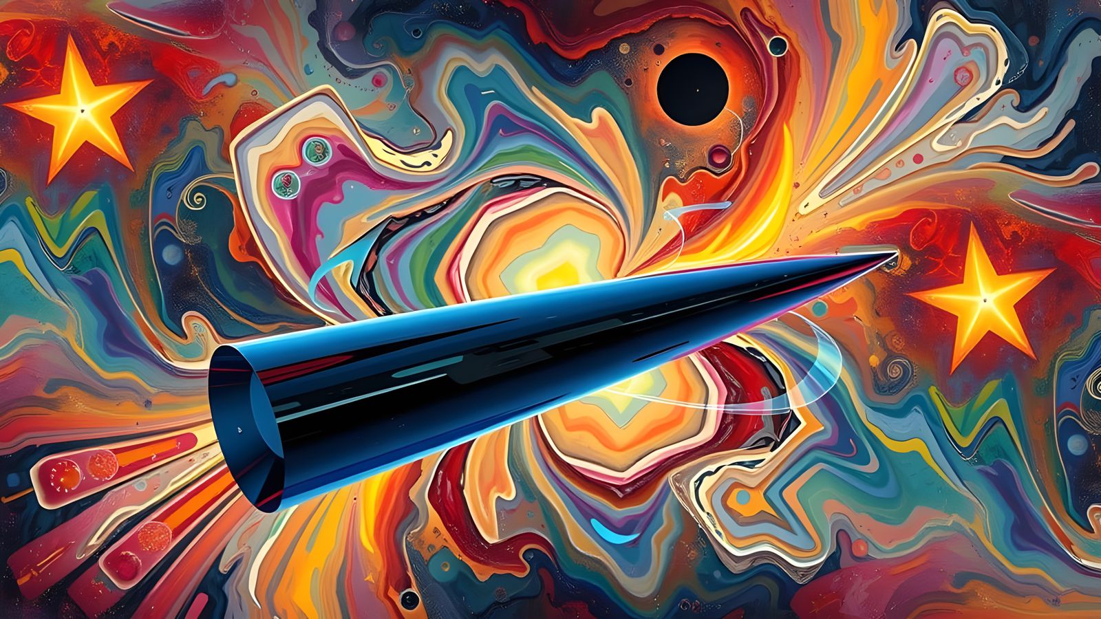 Reflective Cylinder in Abstract Expressionist Impasto Landsc...