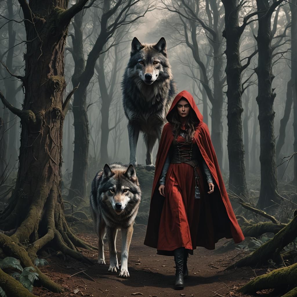 Little Red Riding Hood in Dark Enchanted Forest