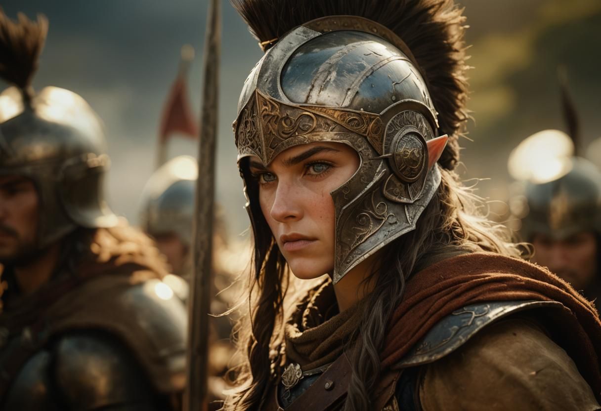 Battlefield Warrior Woman Portrait in Middle Earth Style