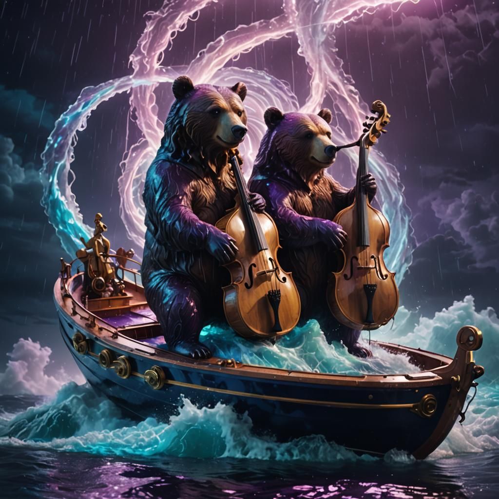 Surreal Bears Play Jazz in Ocean Storm