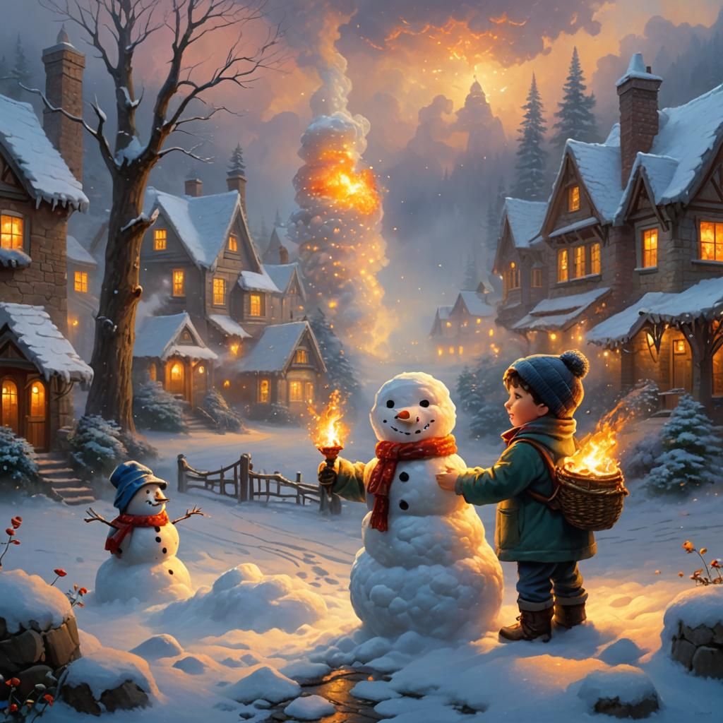 Fiery Sprite Plays with Snowman: Ethereal Fantasy