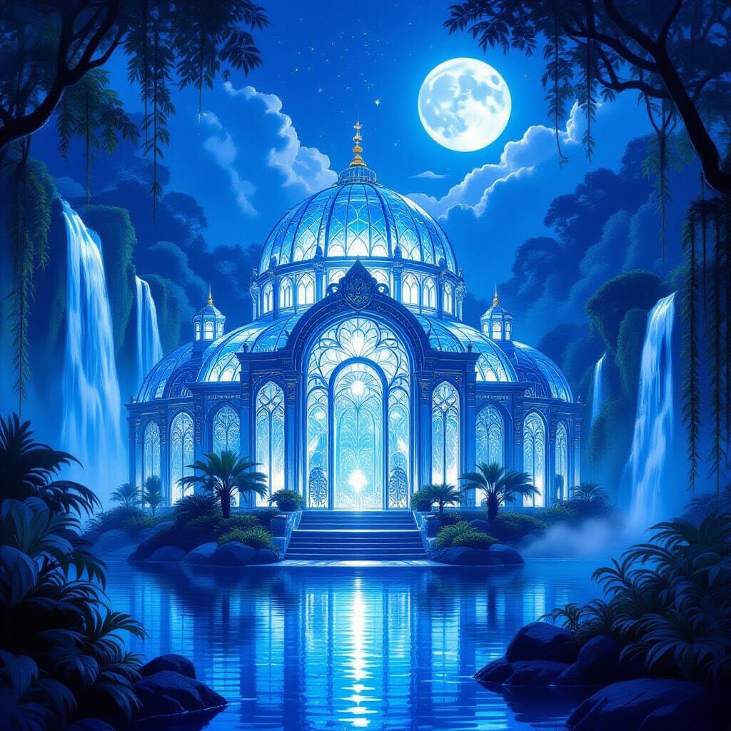 Sapphire Crystal Palace in Ethereal Moonlight