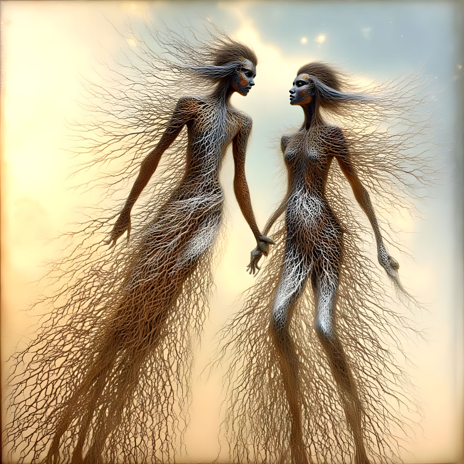 Surreal Spirits in Abstract Misty Landscape