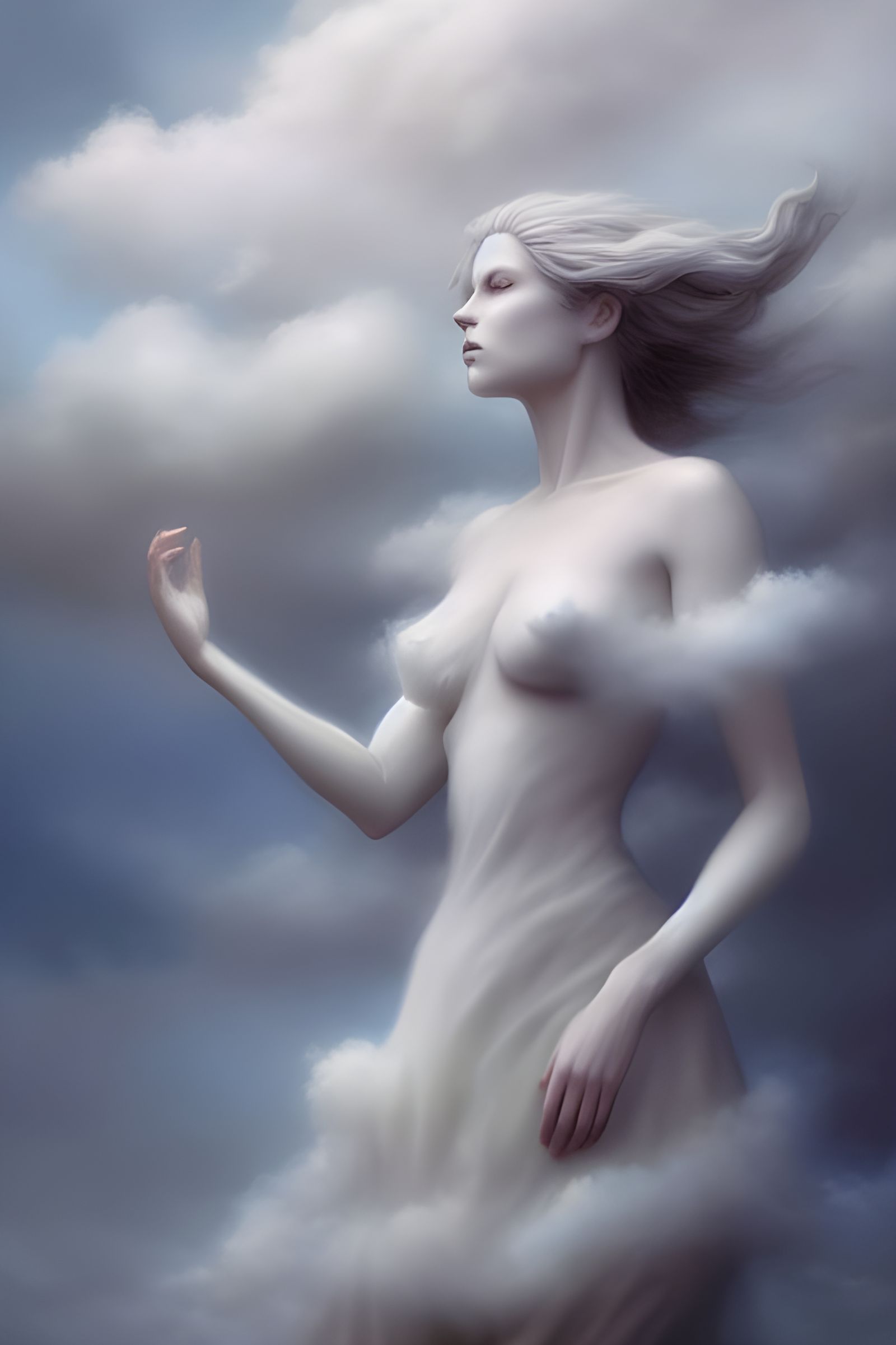 Cloud Nymph Statue in Gouache Painting Style