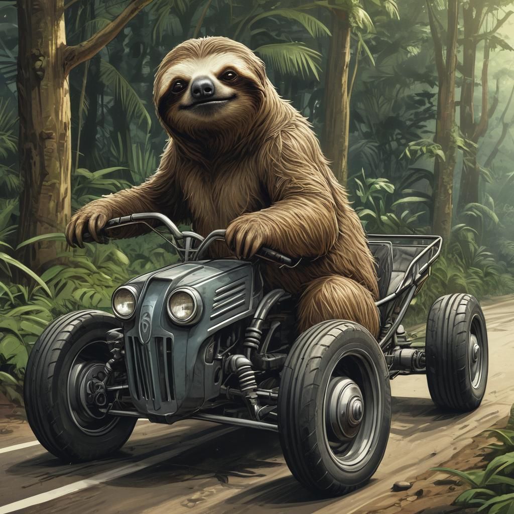 Sloth Drives 3-Wheeler: Comic Book Art