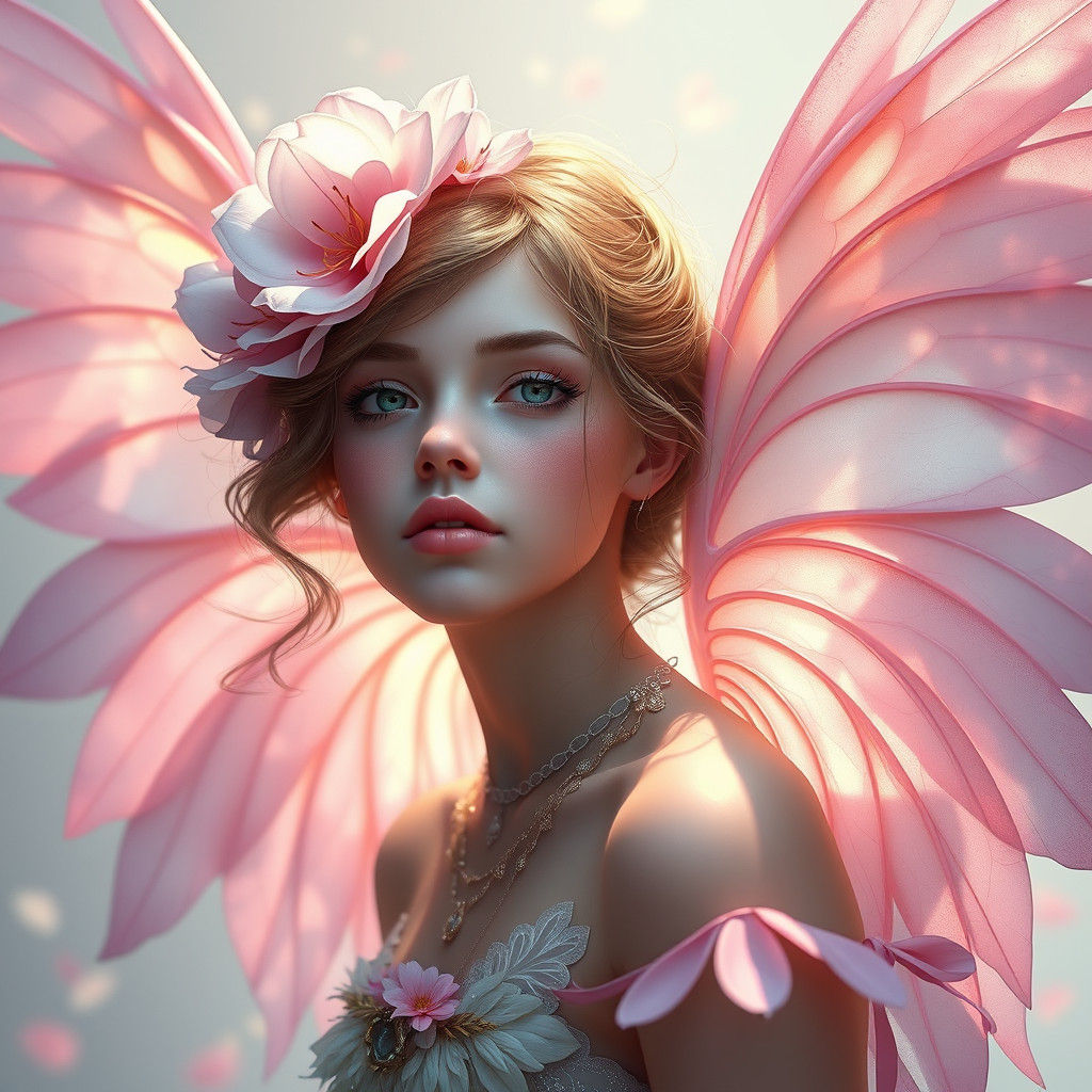 Ethereal Flower Girl Portrait in Art Nouveau Style