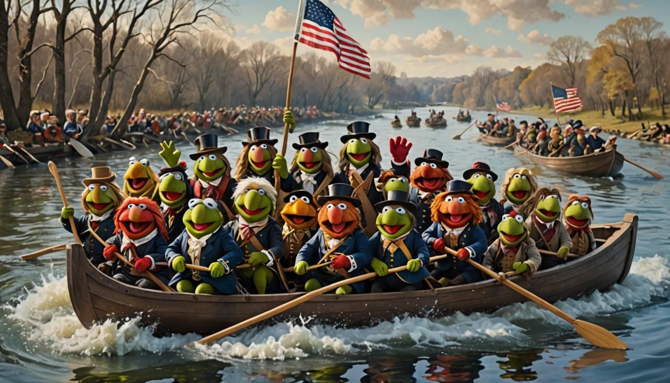 The Muppets Crossing the Delaware: A Painted Scene