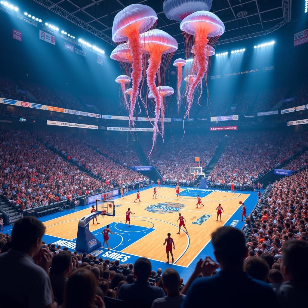Spectators of the Deep: Hyperrealistic Aquatic Basketball