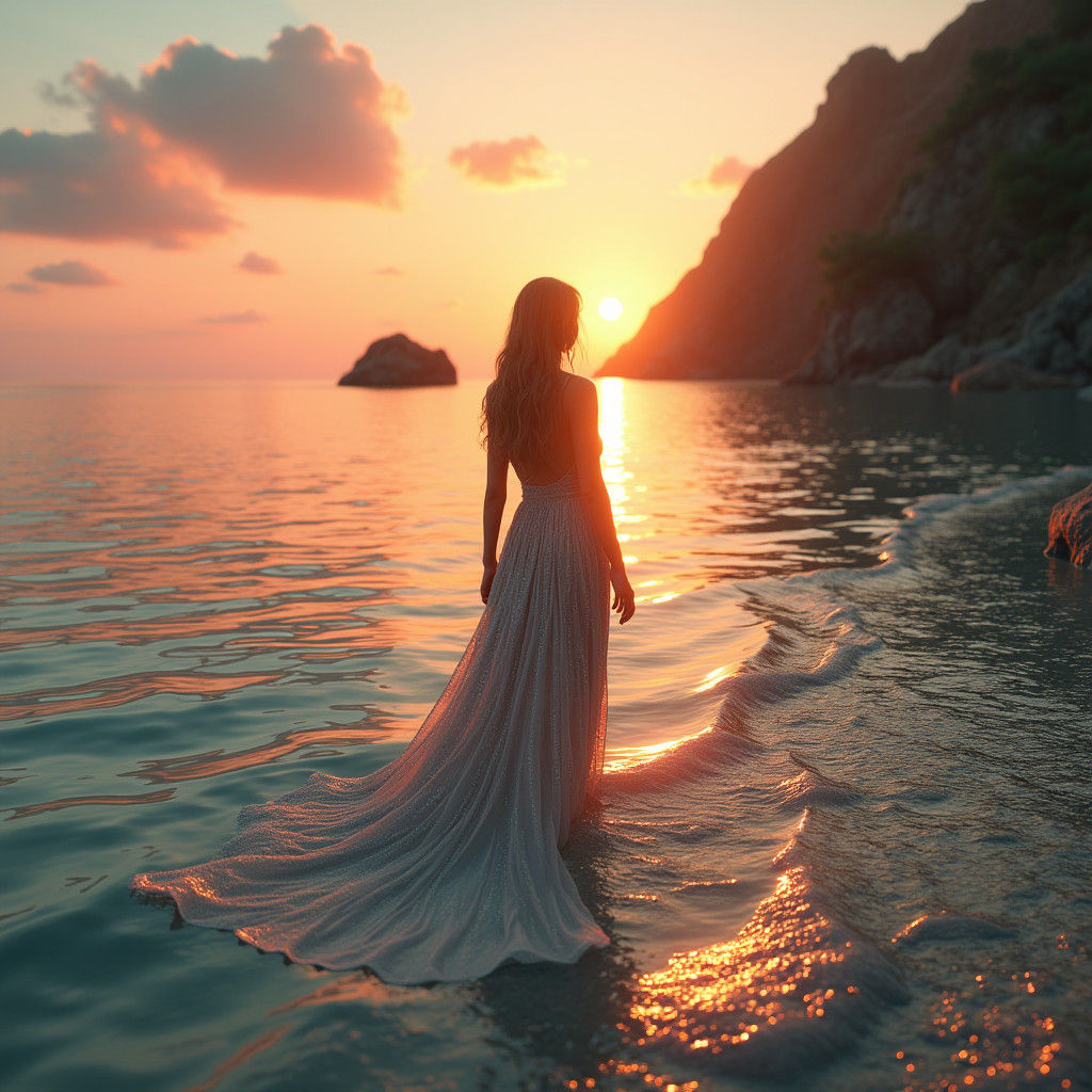 Sunset Gown: A Dreamlike Fantasy Landscape