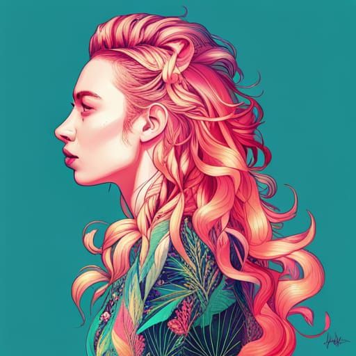 Lion Portrait with Flowers in Digital Art Style