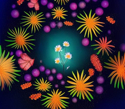 Botanical Daisies and Pearls: Digital Cinematic Painting