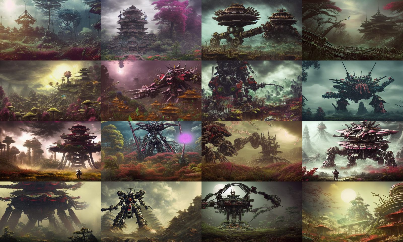 Post-Apocalyptic Mecha Temple in Overgrown Utopia