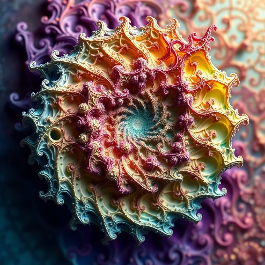 Fractal Nature Vortex in Vibrant Colors and Iridescent Hues