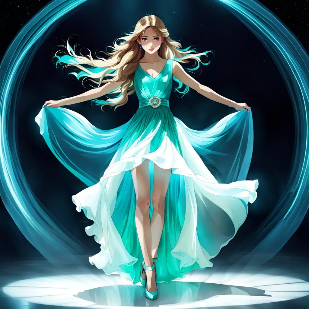 Luminescent Flowing Dress: AI Generated Beauty