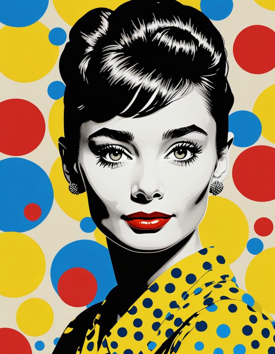 Pop Art Audrey Hepburn in a Bold Red Polka Dot World