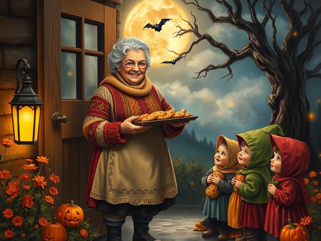 Halloween Night: Cookies and Costumes in Folk Art Style