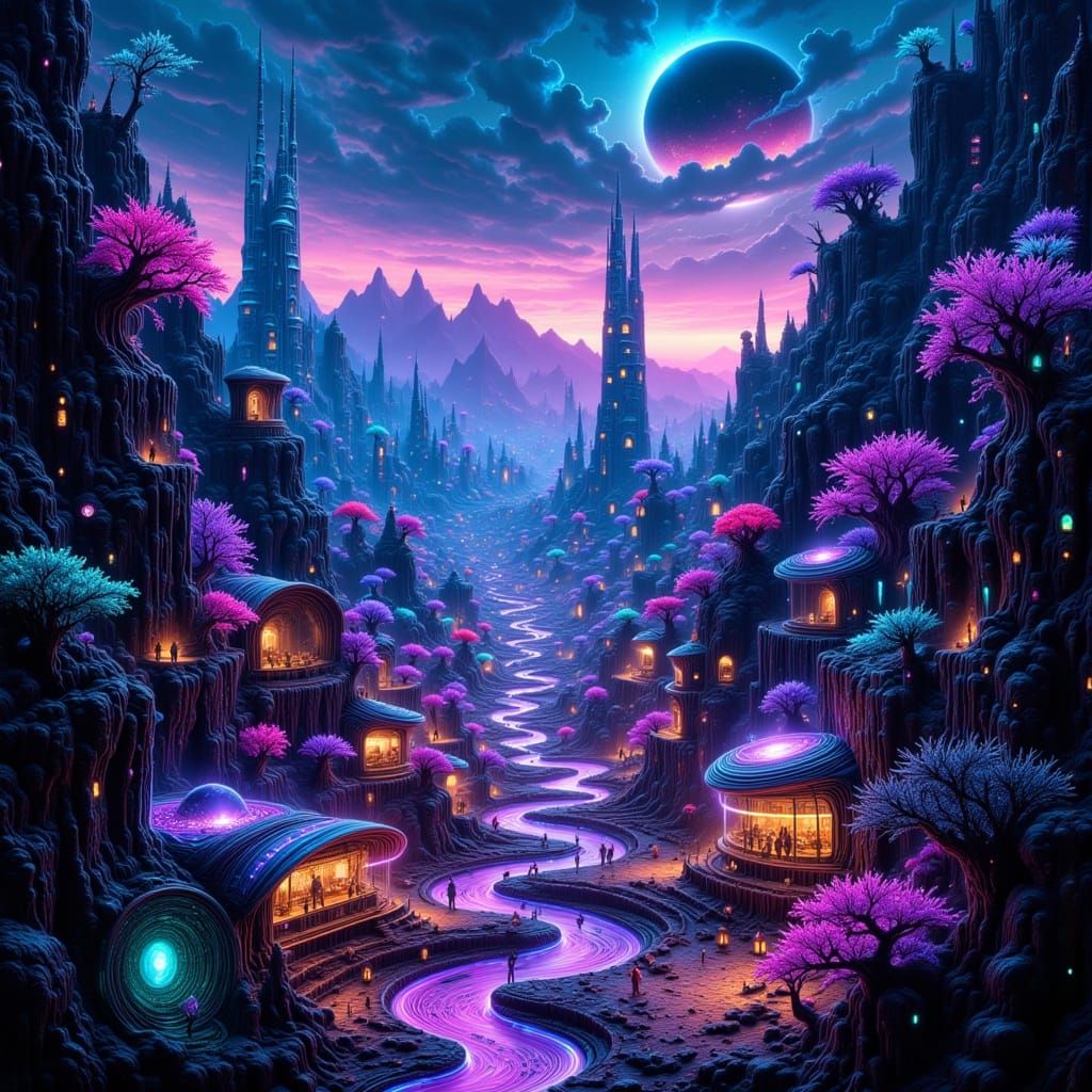 Neon Alien Cityscape in Futuristic Style