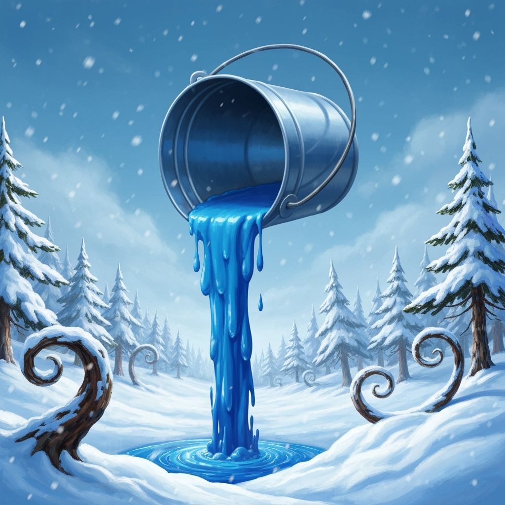 Blue Paint Waterfall in Snowy Winter Forest