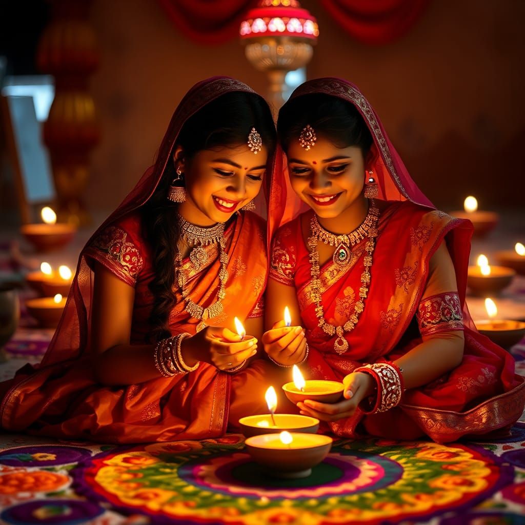 Sisters Celebrate Diwali in Hyperrealistic Detail
