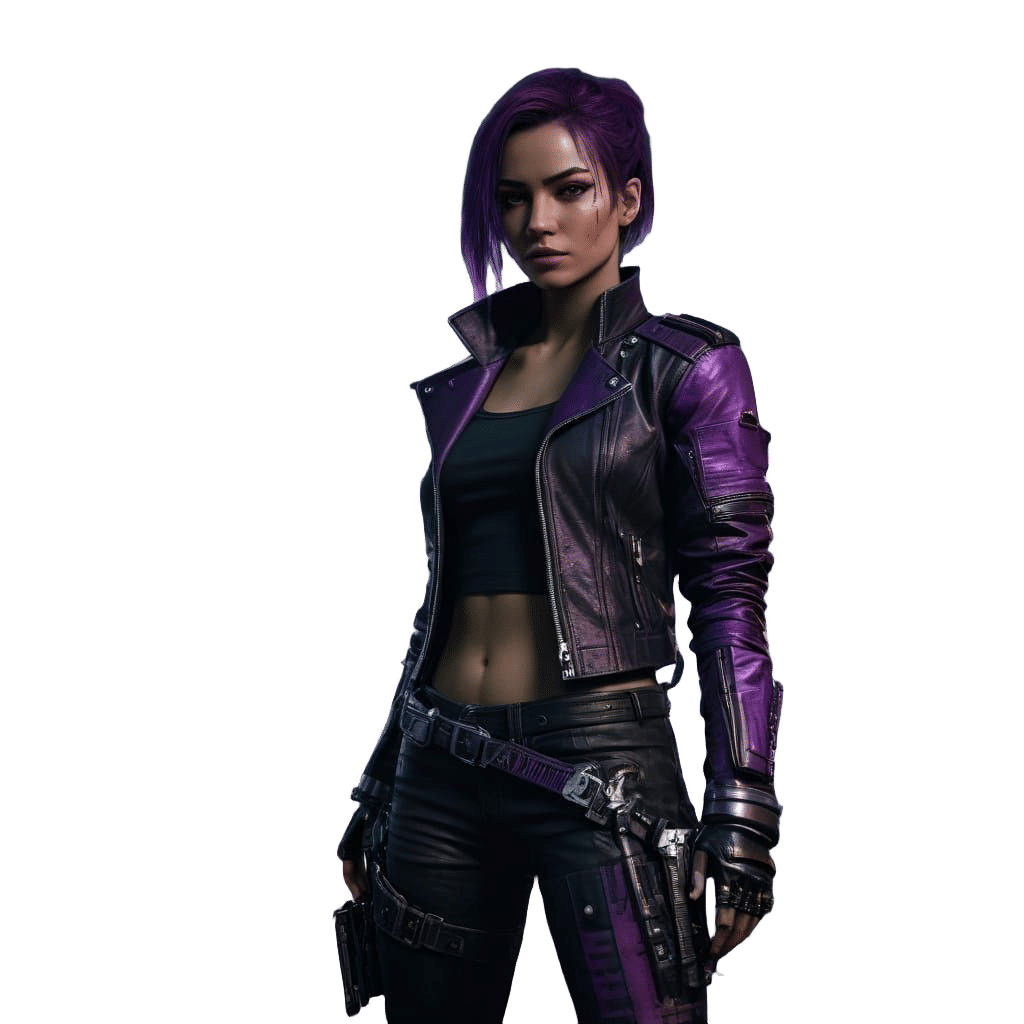 Glamorous Cyberpunk Assassin in Neon-Lit Cityscape