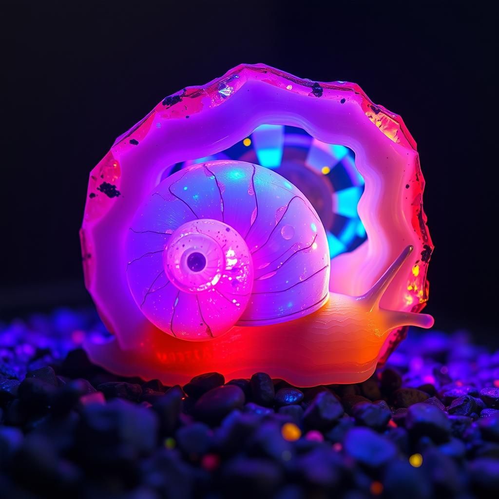 Glowing Snail Aquarium with Ruby Shapes
