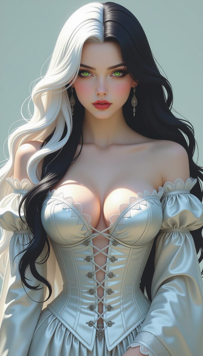 Surreal Portrait: Woman with Heterochromia and Silver Bodice