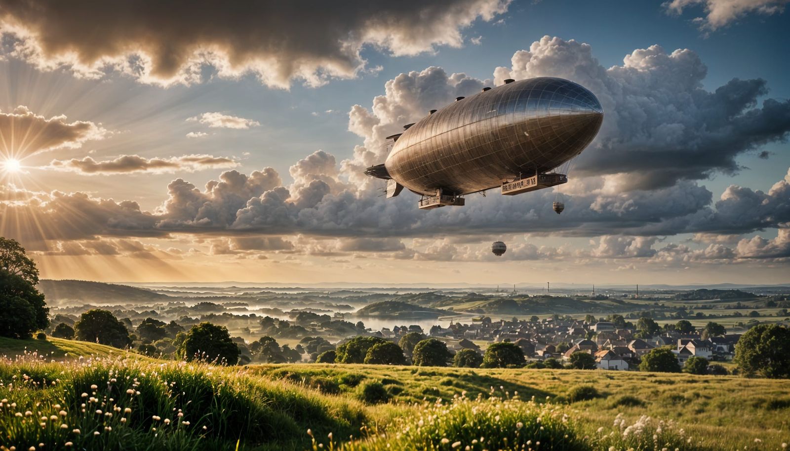 Majestic Airship Sails Through Cloudy Skies in a Soft Light