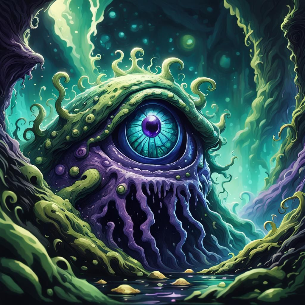One-Eyed Sludge Monster Emerging from Shadows