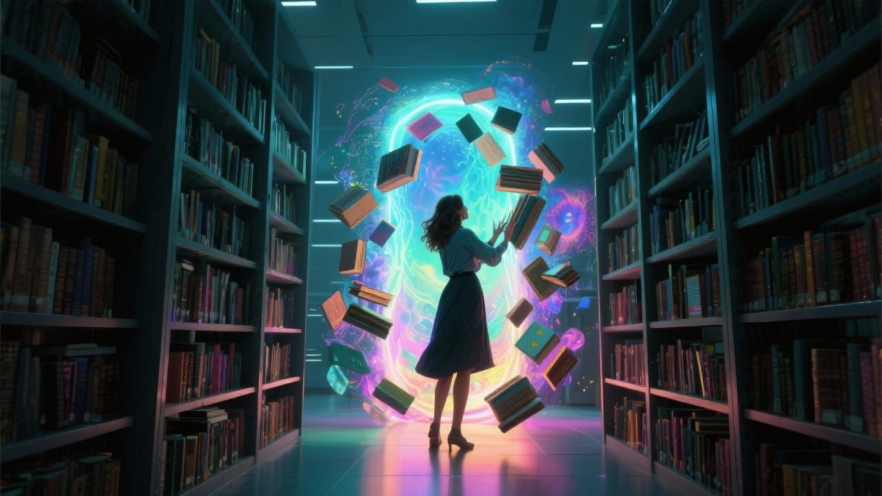 Woman Discovers Surreal Glowing Portal in Library