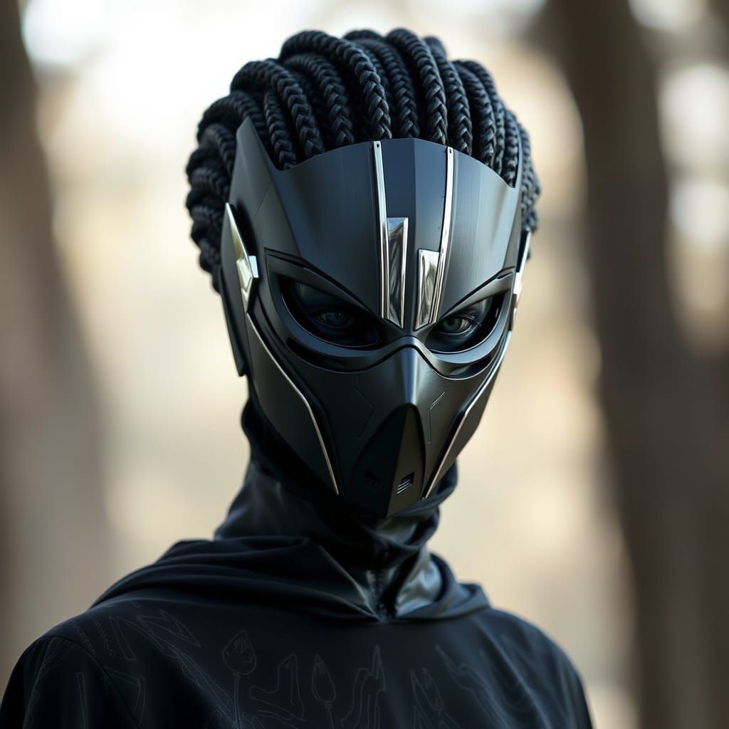 Raven Noir: Mysterious Figure in Cyberpunk Style