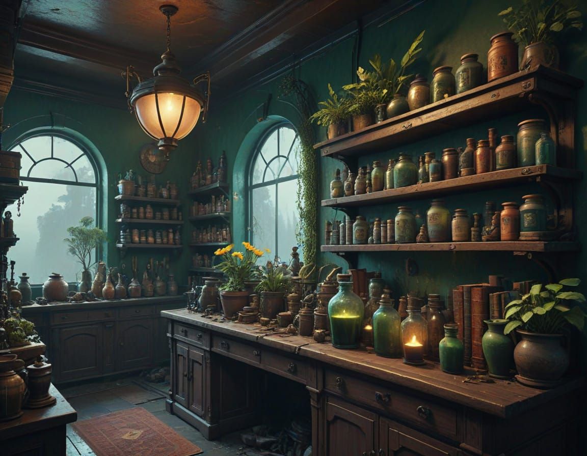 Mystical Apothecary in Rich, Fantasy Colors