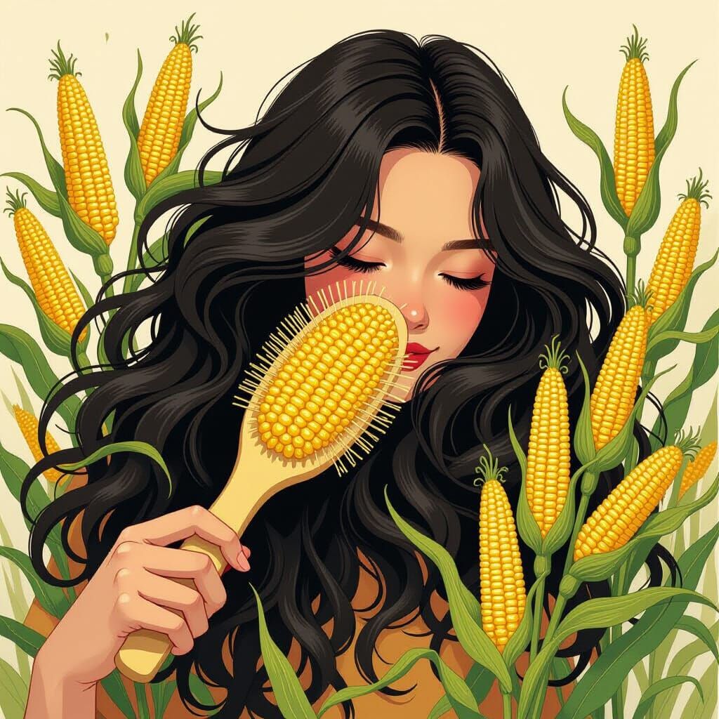 Corn Stalk Hairbrush in Whimsical Botanical Style