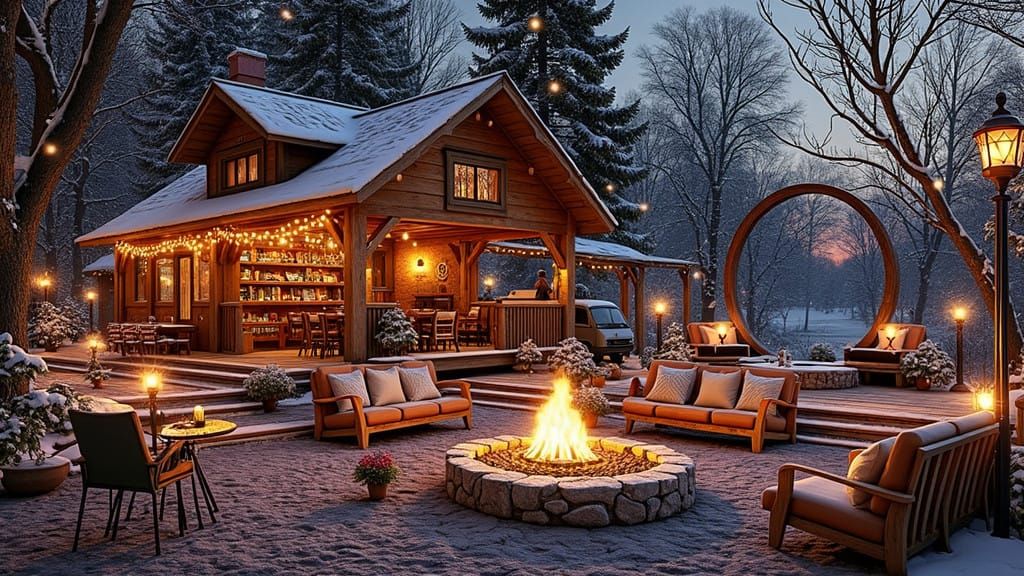 Winter Wonderland Cabin Scene in Detailed Matte Painting Sty...