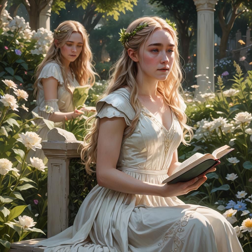 Saoirse Ronan as Elf in Garden, Hyperdetailed Portrait