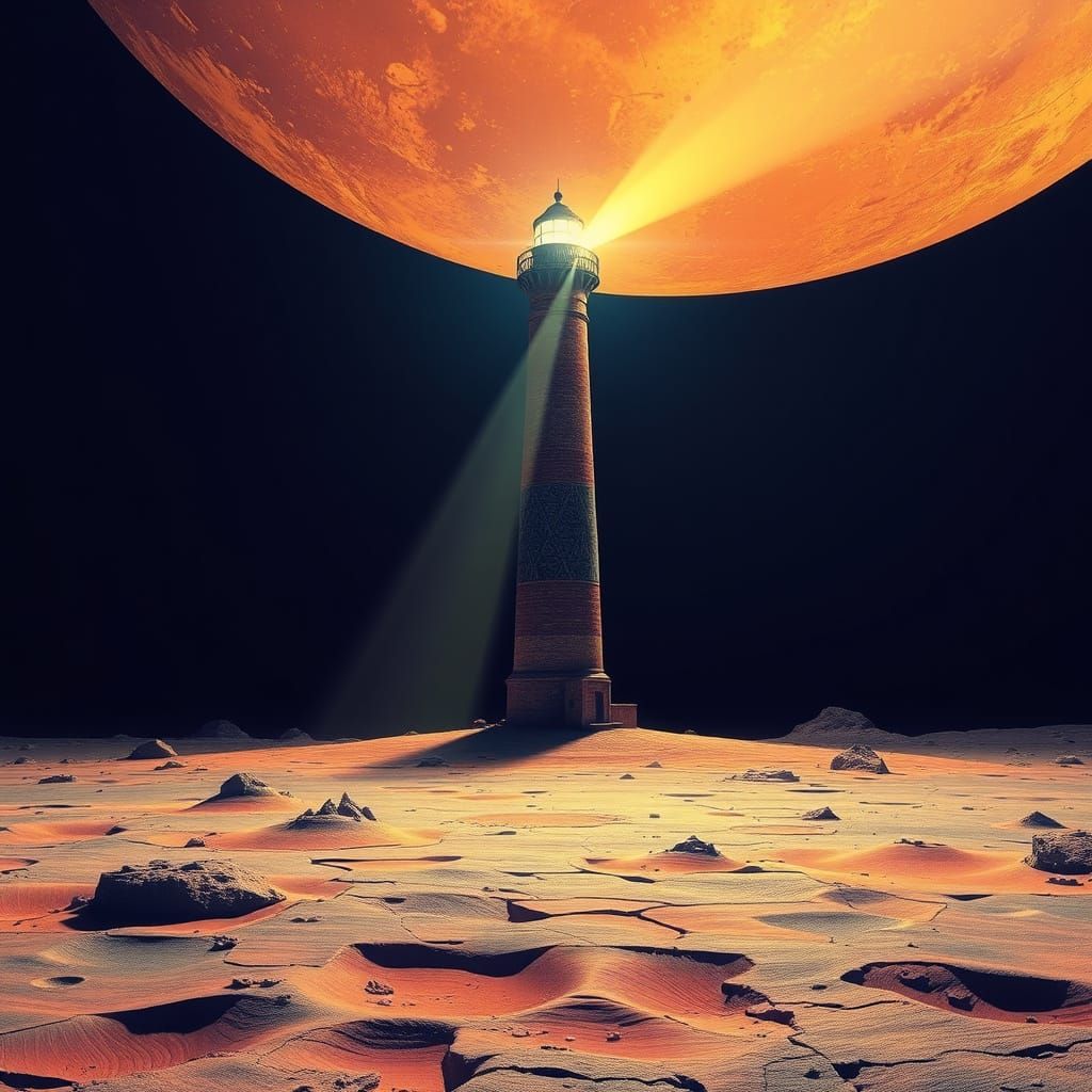 Lunar Lighthouse in Ethereal Sci-Fi Style
