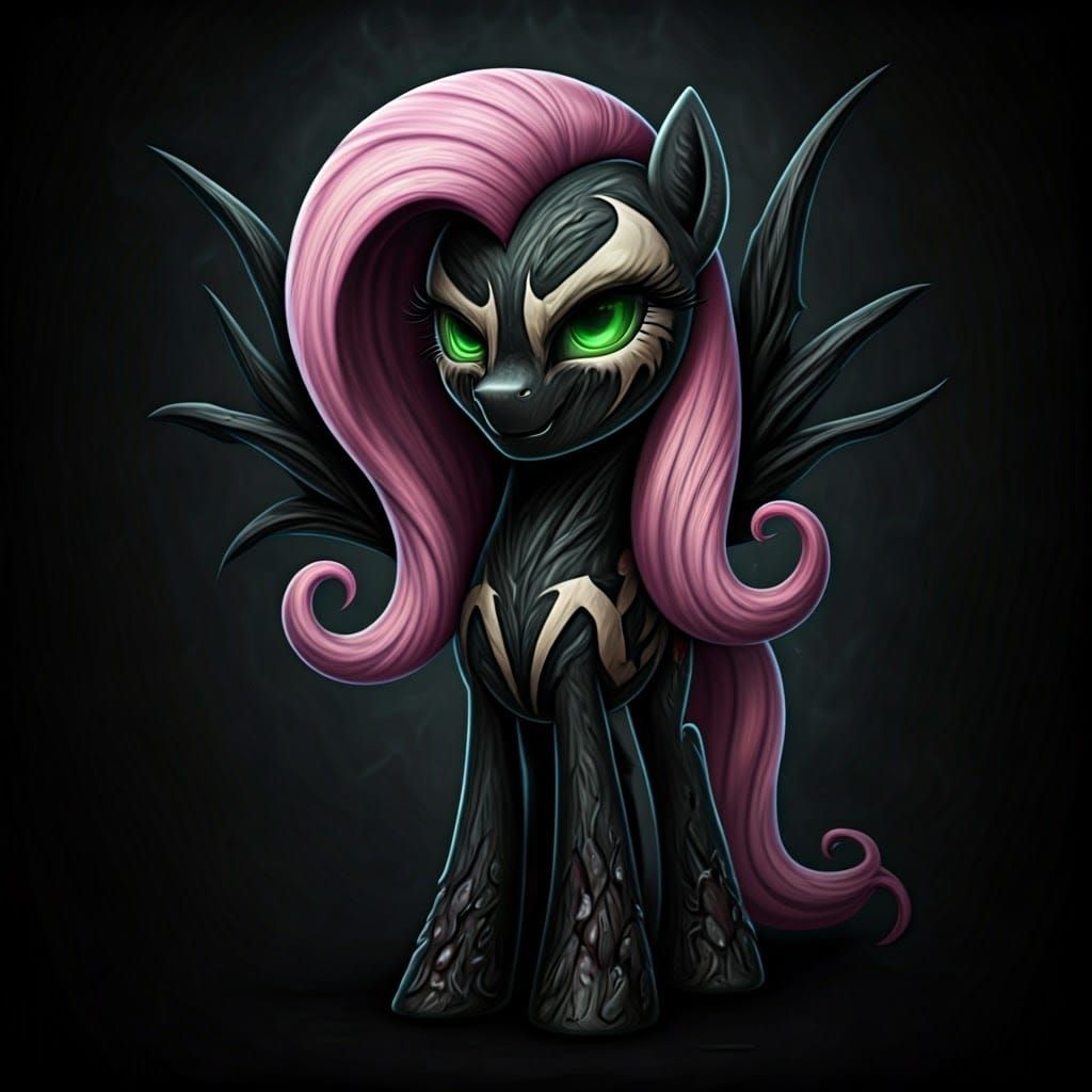 Gothic Fluttershy as Spawn: Dark, Fractal Pony