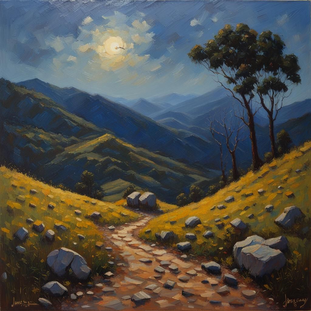 Night Landscape Painting in Impasto Technique