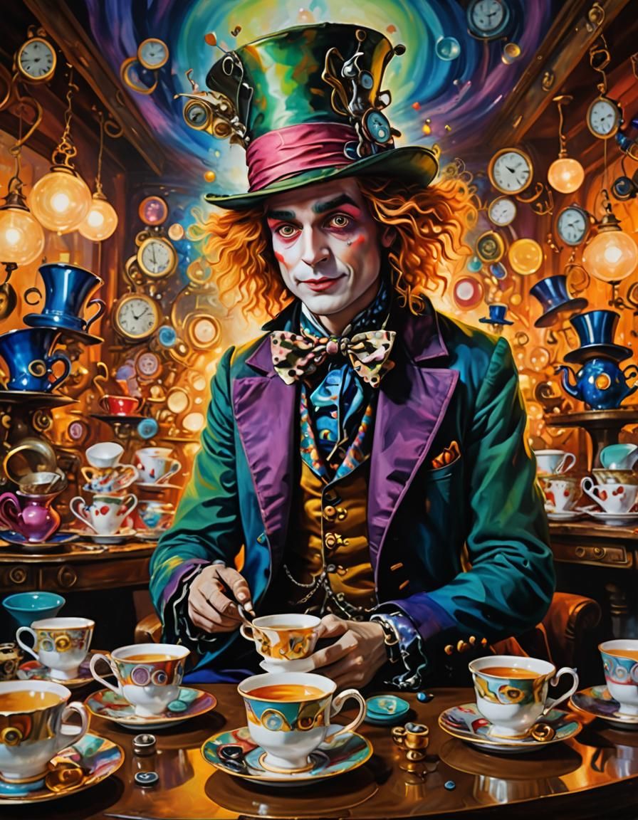 Whimsical Surrealist Masterpiece: Mad Hatter's Clockwork Won...
