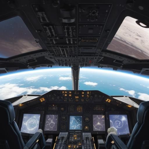 Futuristic Cockpit Landing on Space Carrier