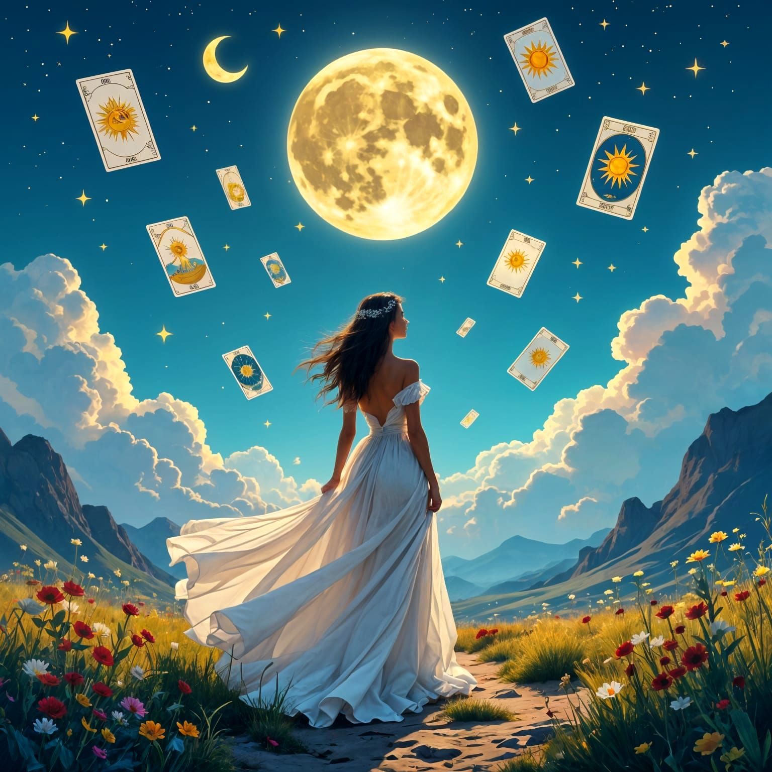 Fantastical Tarot Cards Falling from the Sky