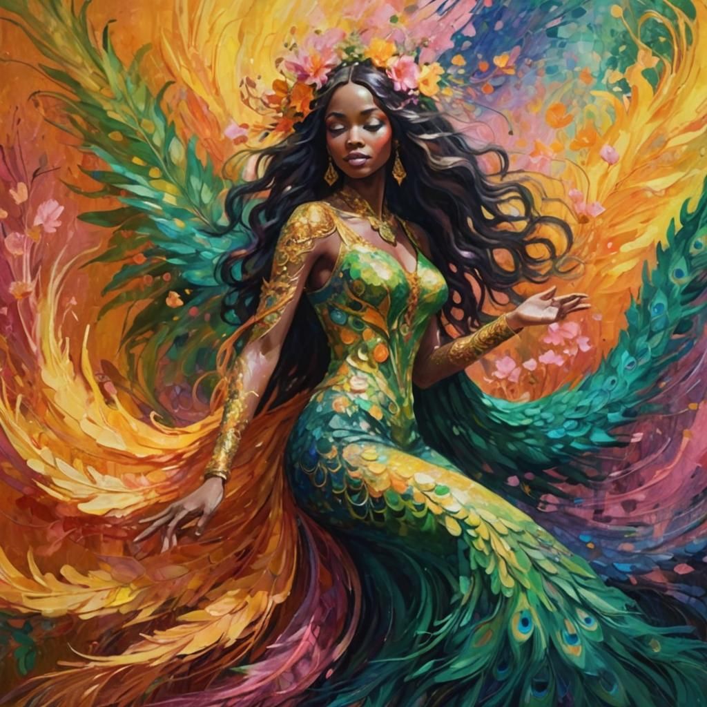 Peacock Woman in Abstract Expressionism Style