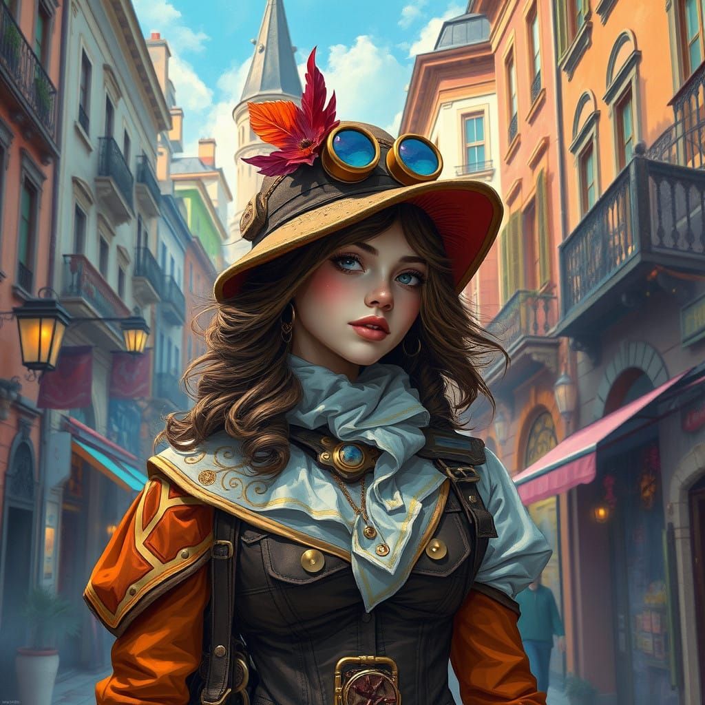 Surreal Steampunk Cityscape in Vibrant Colors